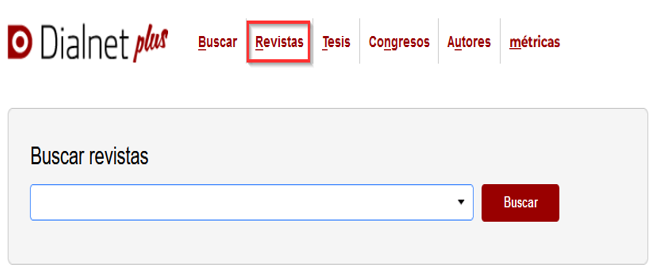 Imagen del formulario de búsqueda de revistas de Dialnet, con un único campo para buscar por título o ISSN.