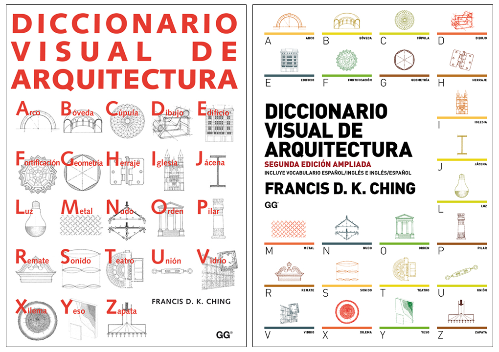 Cubiertas de la 1ª y la 2ª edición del libro 'Diccionario visual de arquitectura'.