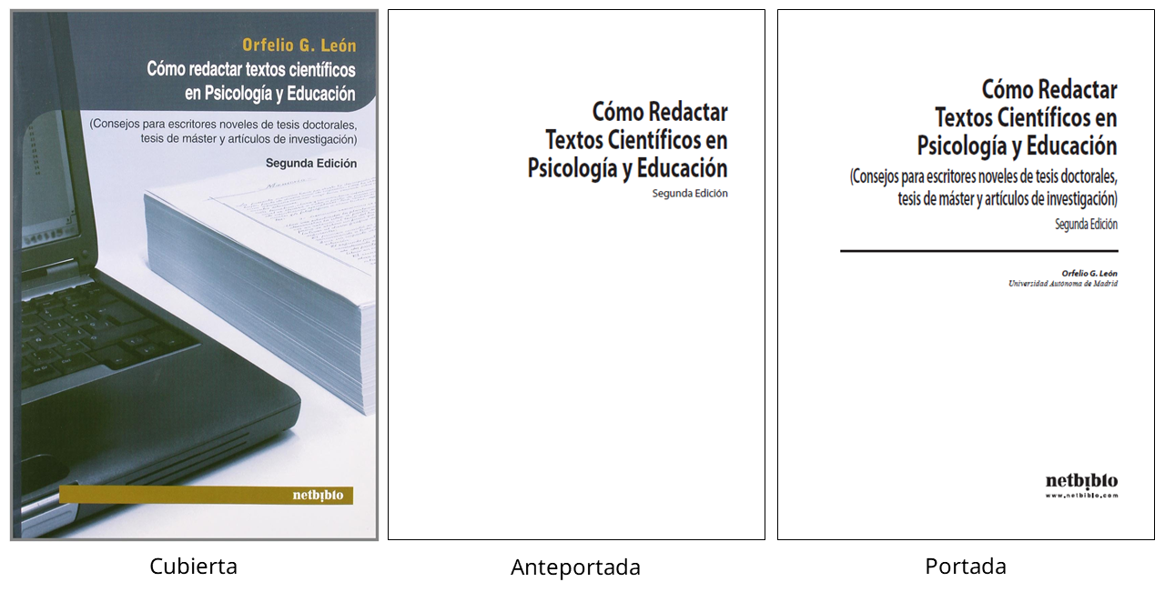 Cubierta, anteportada y portada del libro 'Cómo redactar textos científicos en Psicología y Educación' (2ª edición).
