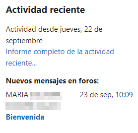 Imagen del bloque de Actividad reciente