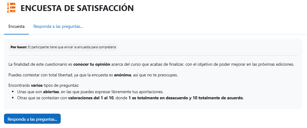 Captura de pantalla del acceso a la encuesta con las instrucciones para realizarla