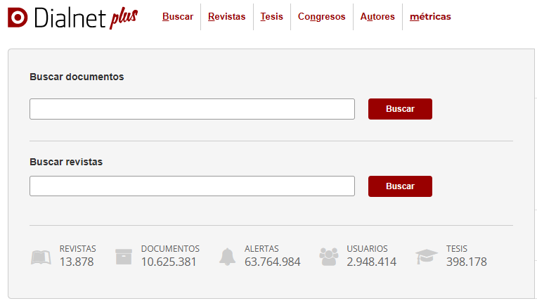 Interfaz de la base de datos Dialnet Plus.