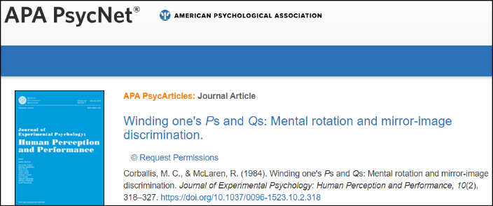 Recorte del registro del artículo Winding one's Ps and Qs: Mental rotation and mirror-image discrimination.