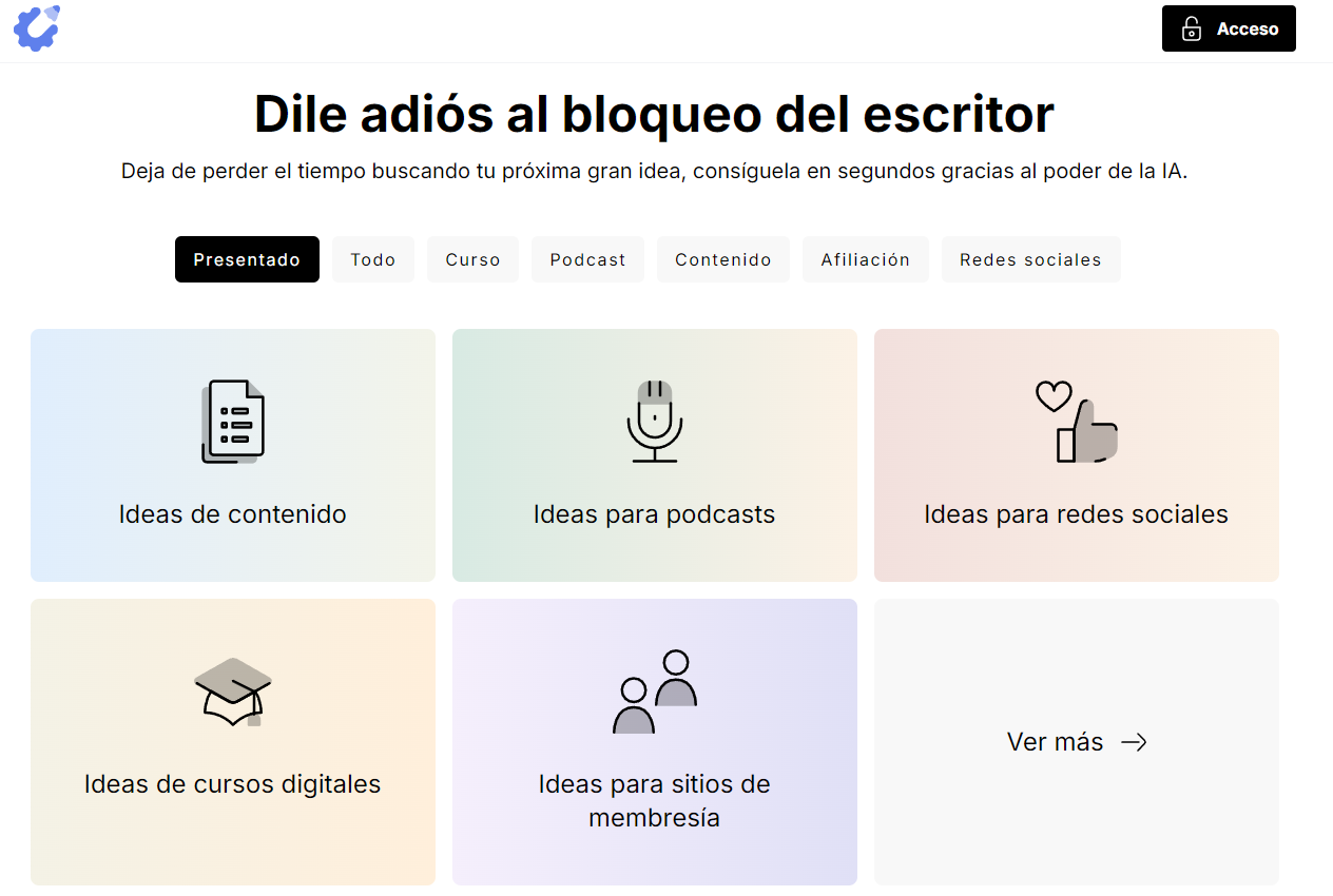 Imagen de la interfaz de una herrramienta de IA generativa de text: Copycreator